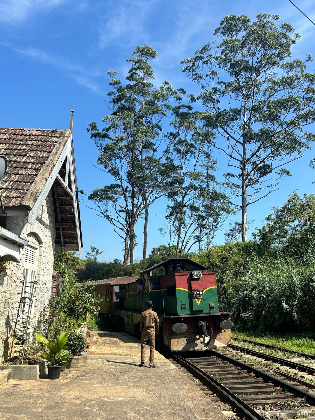 Old locomotive at a hill-country railway station