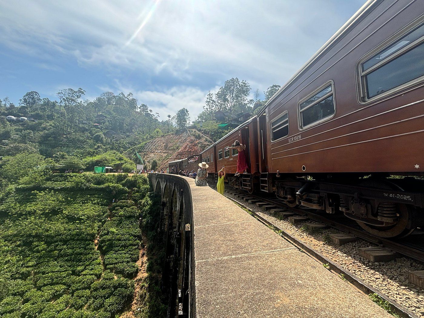 Train winding through tea estates in the hill country